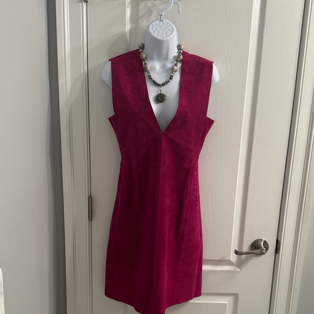 Theory Fuchsia V-Neck Mini Dress